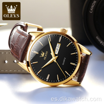 Reloj OLEVS de lujo de marca superior para Hombre, Reloj clásico de cuarzo resistente al agua con correa de cuero, Reloj informal de negocios a la moda para Hombre, Reloj para Mujer